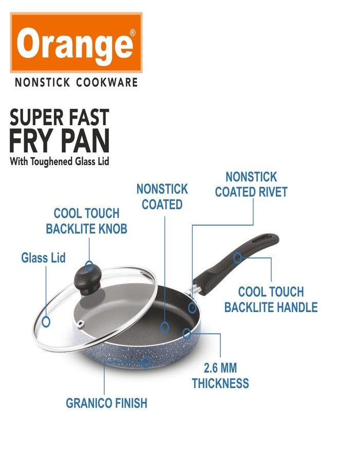 Orange Granico Series Nonstick Super Fast Fry Pan with Glass Lid (180mm, 1.1 Litre Capacity) | 2 Layer Coating | Egg Fry/Omlette/Pizza | Cool Touch Bakelite Handle | 2.6mm Thickness | Granico Finish - Image 5